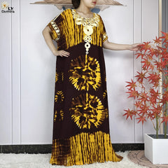 Abaya African Women Dashiki 100% Cotton Floral Casual Dress