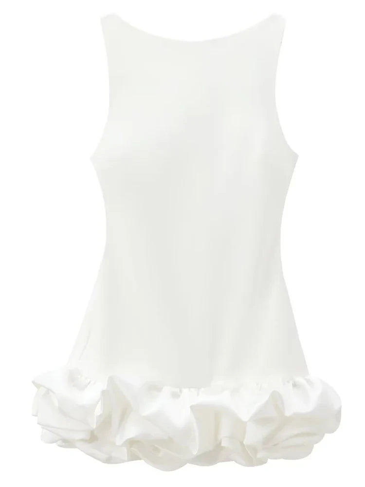 HXAO White Short Dress Women's Ruffle Backless Party Dresses Black Red Sleeveless Bodycon Mini Dress Woman Summer Sexy Vestidos