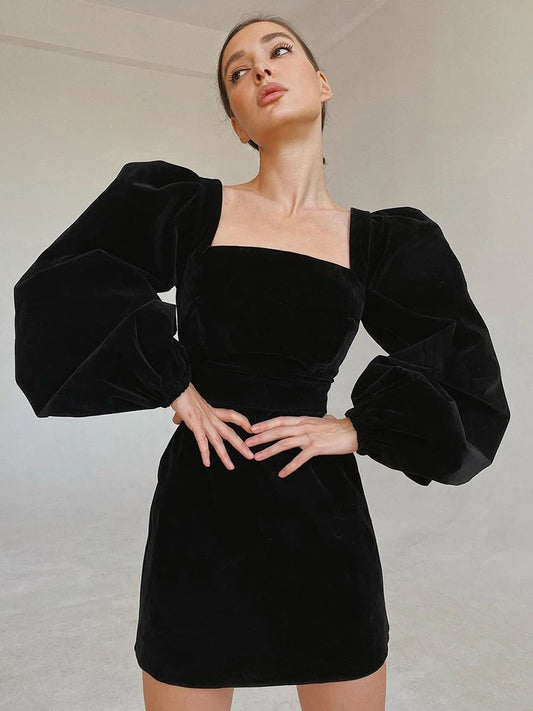 Formal attire Dresses: Women's Velvet Dress Winter Black Bodycon Dress