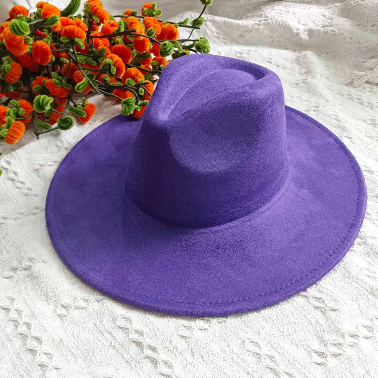 Vegan Suede Fedora Rancher Hats Blank Hats for Burning Multicolor teardrop shaped Top 9.5cm Brim Unisex Jazz Hat Church Hat