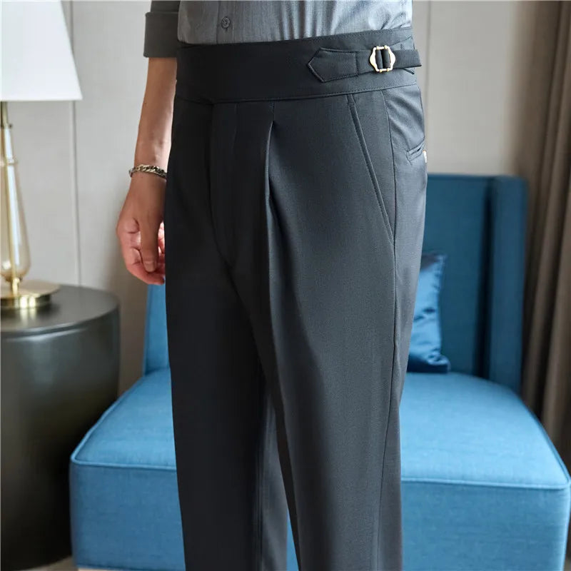 Men Naples Waist Business Casual Fashion Vintage Ankle-length Suit Pant