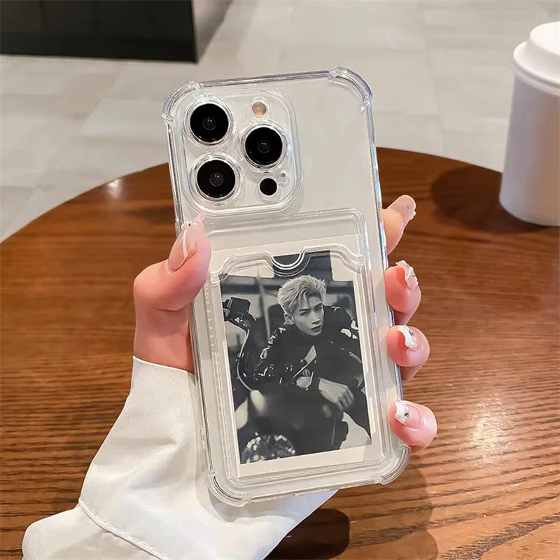 Wallet Card Holder Clear Soft Cases For iPhone 16 Pro Max 13 11 15 14 12 Pro Max Pro Plus XR 7 8 SE Card Slots Cover Small Card