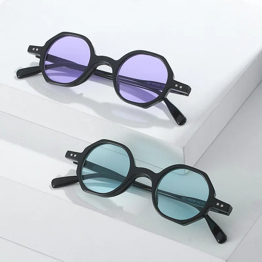 KLASSNUM Classic Vintage Sunglasses Men Small Round Retro Punk Ocean Color Sun Glasses Gradient Clear Lens Driving Eyewear 2025