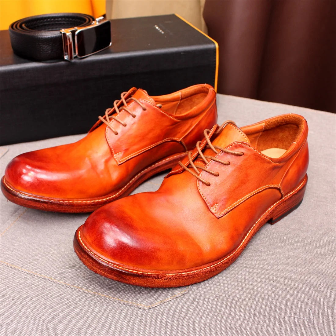Handmade Goodyear Sewn Comfortable Men's Derby Formal Shoes Soft Leather Genuine Leather Round Toe Non-slip Casual Shoes for Men