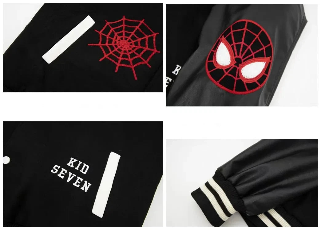 Jackets Men Embroidery Baseball Jacket removable Hat Spliced PU Leather