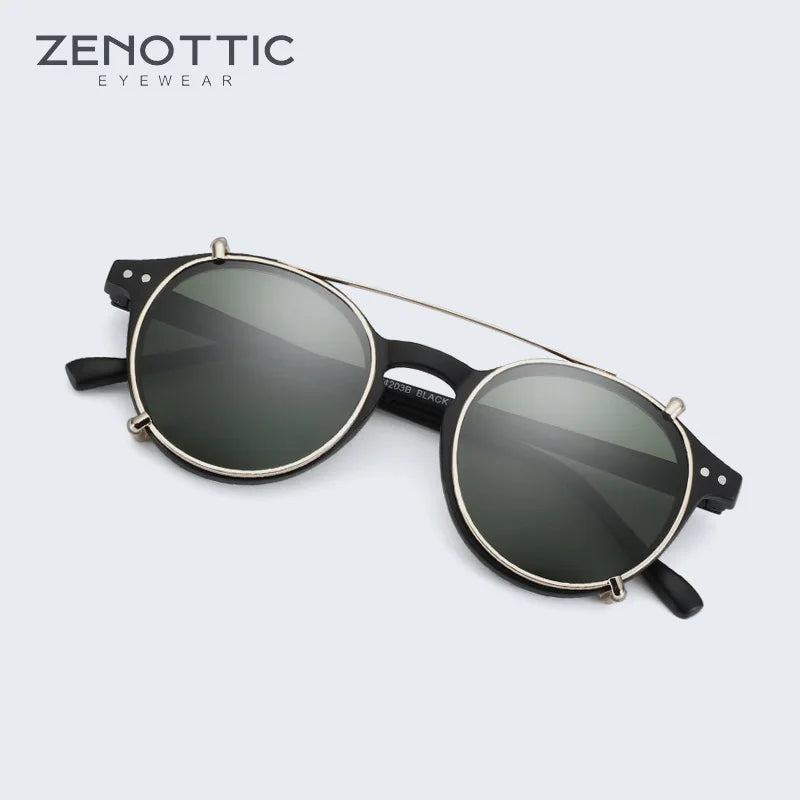 ZENOTTIC Steampunk Style Glasses (Anti Blue Light Blocking Eyewear) + Clip Lenses（Polarized Sunglasses Clips）for Women Men