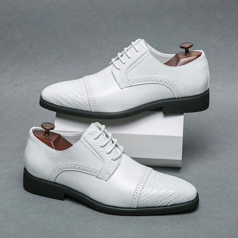 Golden Sapling Wedding Shoes for Men Fashion White Leather Oxfords Men's Formal Shoes Casual Business Flats Dress Party Footwear