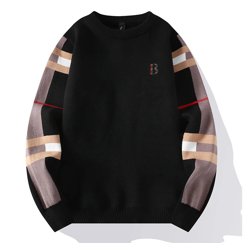 Autumn/Winter Fashion Luxury Men's Classic Casual Stripe Checkered Pullover