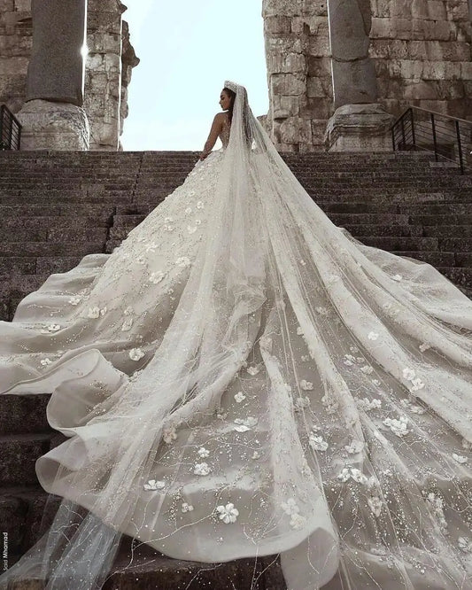 White Bridesmaid Dresses: Wedding Dress Long Sleeve 3D Floral Wedding