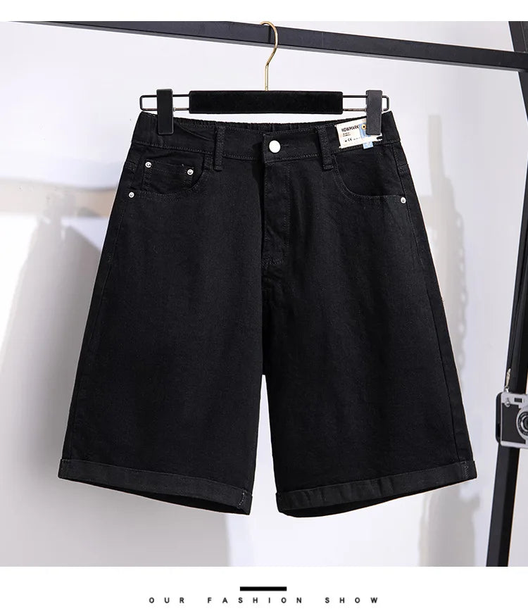 150Kg Plus Size Women's Five-Point Denim Shorts Hip 150 Summer High-Waist Loose Wide Leg Pants Blue Black 5XL 6XL 7XL 8XL 9XL