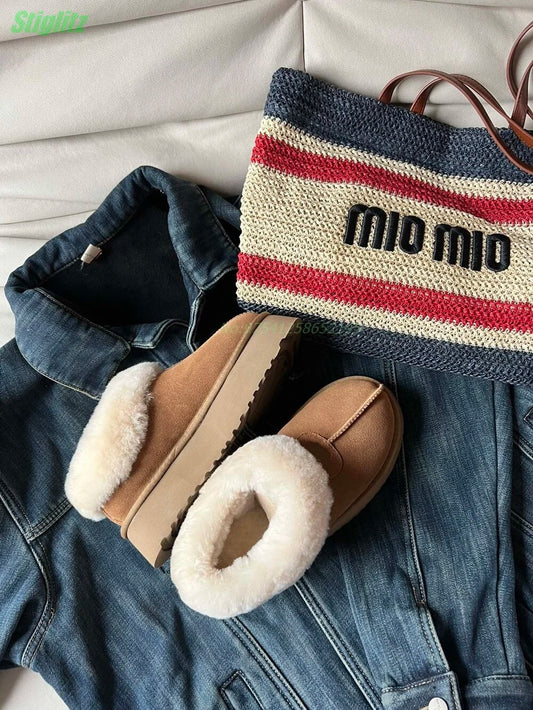 Fur Flat Ankle Boot Soft Sole Comfortable Lamb Wool Sold Women's Boots