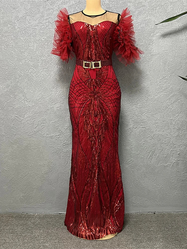 Formal attire Dresses: Party Evening Dresses Long Gown African Short Sleeve