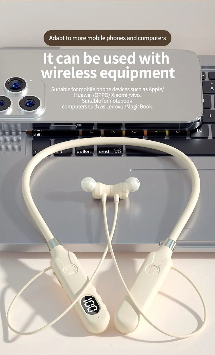 BT-12 Wireless Bluetooth Earphones Headphones Neckband Outdoor Sports Headset with Display Button Control Earbuds for Music