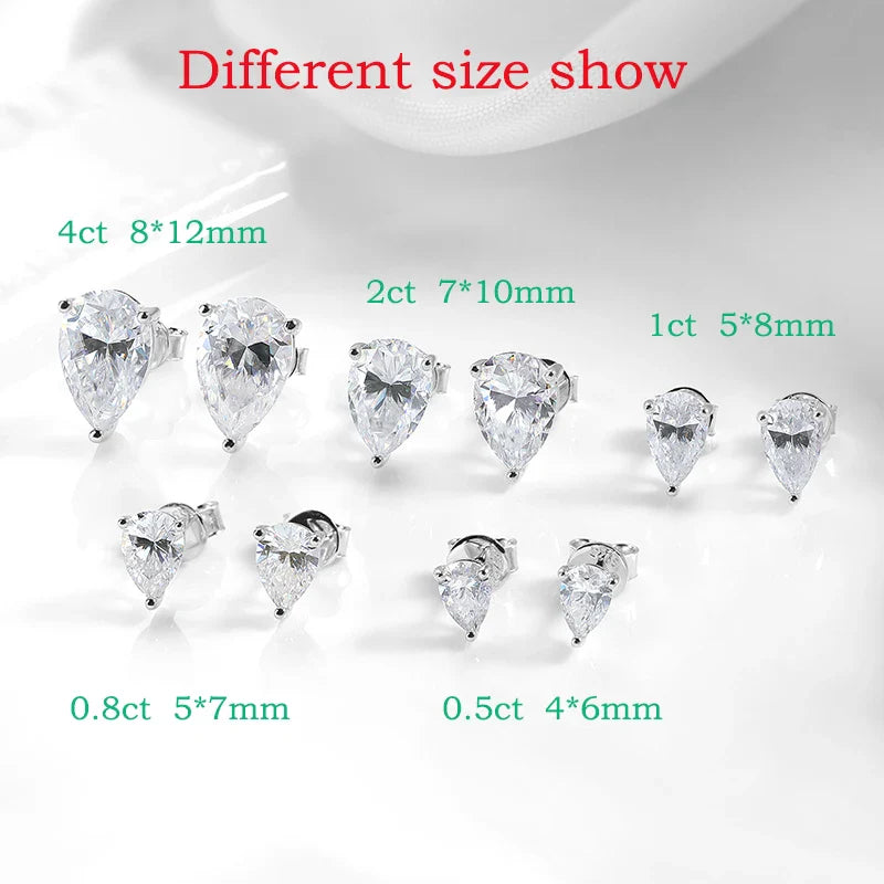 Smyoue 0.5CT 1CT Pear Cut Certified Moissanite Stud Earrings for Women 100% 925 Sterling Silver Plated 18k Gold Wedding Jewelry