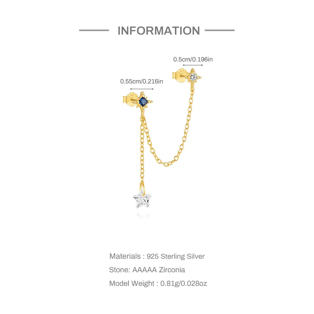 CANNER 1PC 925 Sterling Silver Horse Eye Chain Tassel Zircon Drop Earrings For Women Ins Minimalism Geometric Earrings Gift