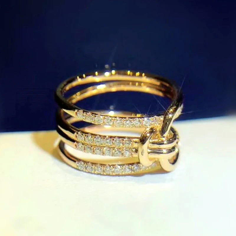 Women Finger Rings Gold Color Temperament Female Accessory with Dazzling