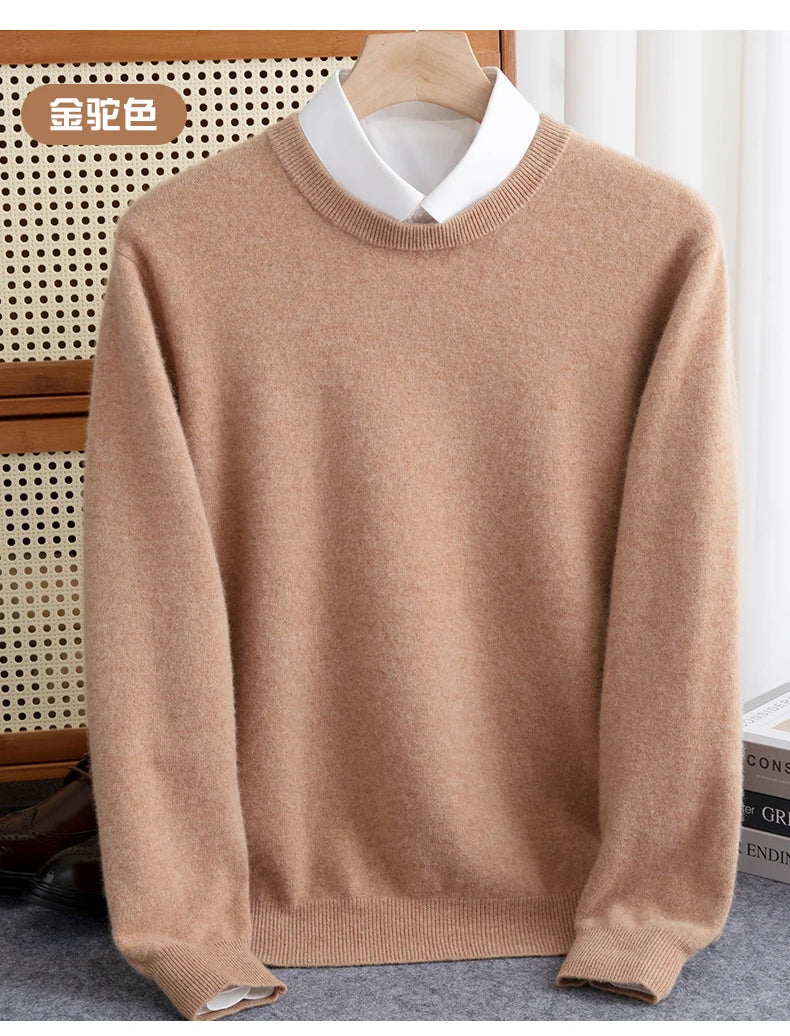 Pure Wool Sweater Men's Autumn Winter O-Neck Pullovers Business Casual