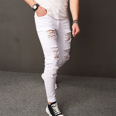 Beggar Jeans Distressed Men's Slim Pencil Denim Pants Male Clothing