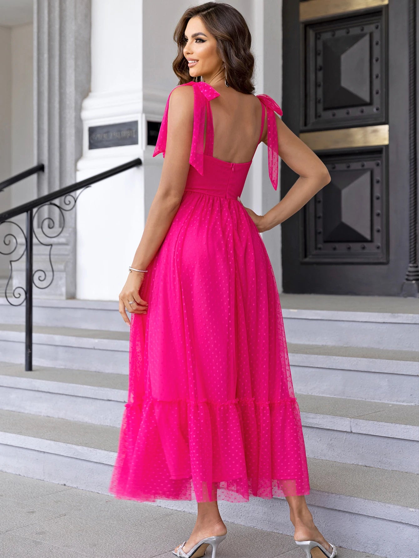 Evening wear Dresses: Backless mesh maxi slip summer dress women