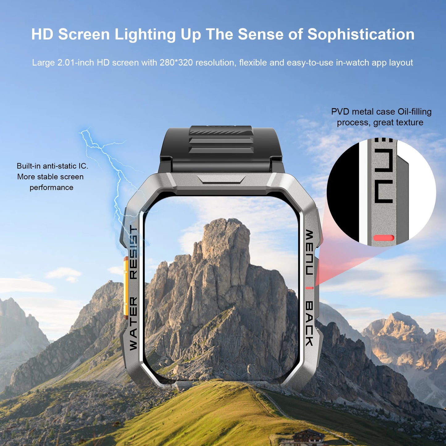 Blackview W60 Smartwatch 2.01'' HD Display TFT Rugged Smart Watch for Outdoor With Emergency Lighting Bluetooth Calling