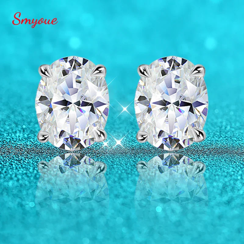 Smyoue Each 1-4CT Oval Cut Certified Moissanite Stud Earrings for Women Ideal Cut Gemstone 100% 925 Sterling Silver Plated 18k