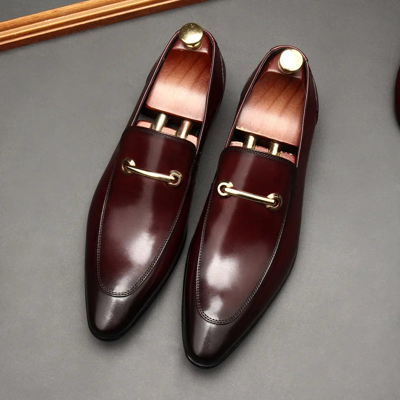 HKDQ Men's Loafers Genuine Leather Spring Formal Shoes Black Brown Slip On Men Dress Shoe Wedding Party Office Casual Shoe Men