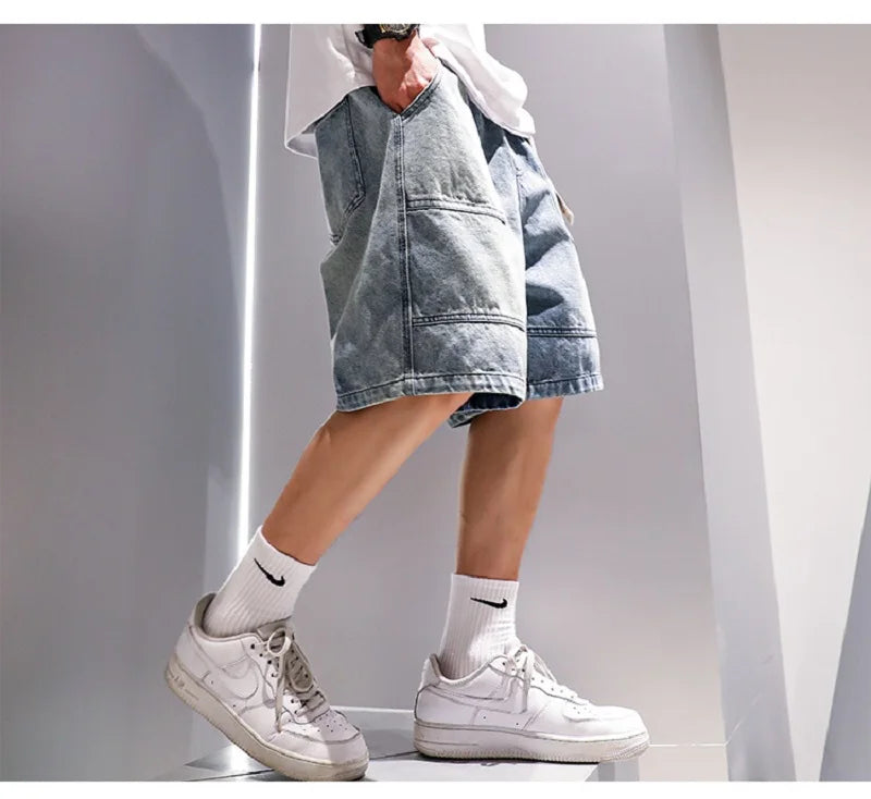 Fashion Casual Denim Shorts Men's Trend Ins Youth Pop Summer Wear Japanese Gothic Hip Hop Loose Casual Cargo Five Quarter Pants