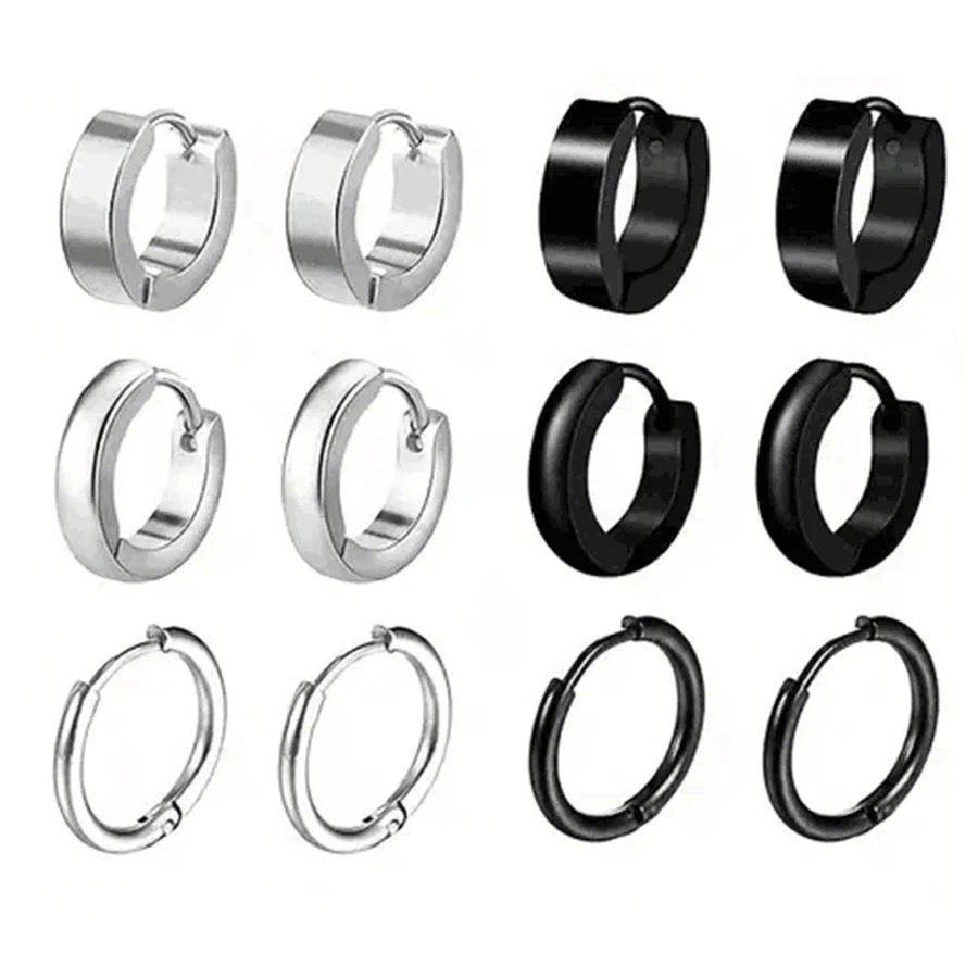 Simple Stainless Steel Zircon Stud Earrings For Men, Cross Pendant Hoop Earrings For Daily Wear