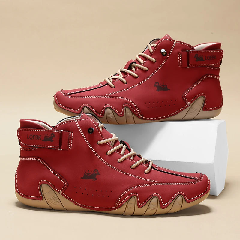 Summer Hot Selling Men's Durable Leather Flat Bottomed Boots Workwear Shoes Retro Lace Up Breathable Casual Men's Moto Boots
