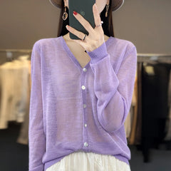 Summer Sunscreen Ice Silk Cardigan Women's V-Neck Long Sleeve Loose Knitted