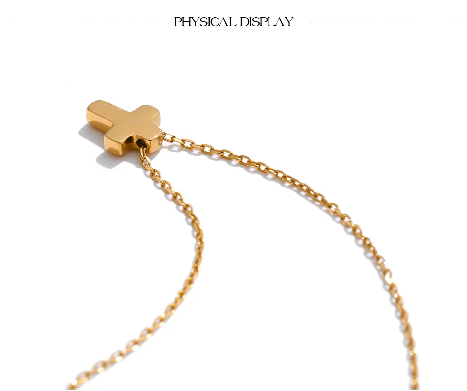 Yhpup Small Waterproof Stainless Steel Chic Cross Casting Charm Pendant Necklace Unique Classic Fashion Jewelry Bijoux Femme