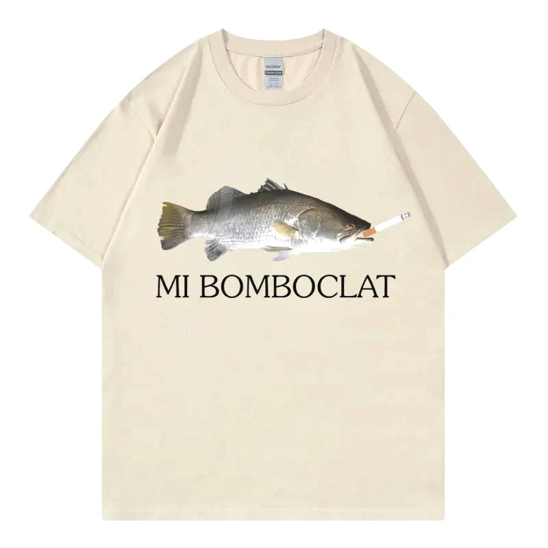 Funny Bomboclat Fish Meme T-shirt High Street Fashion Trend Y2k Short Sleeve T-shirts Women Harajuku Vintage Style T Shirts