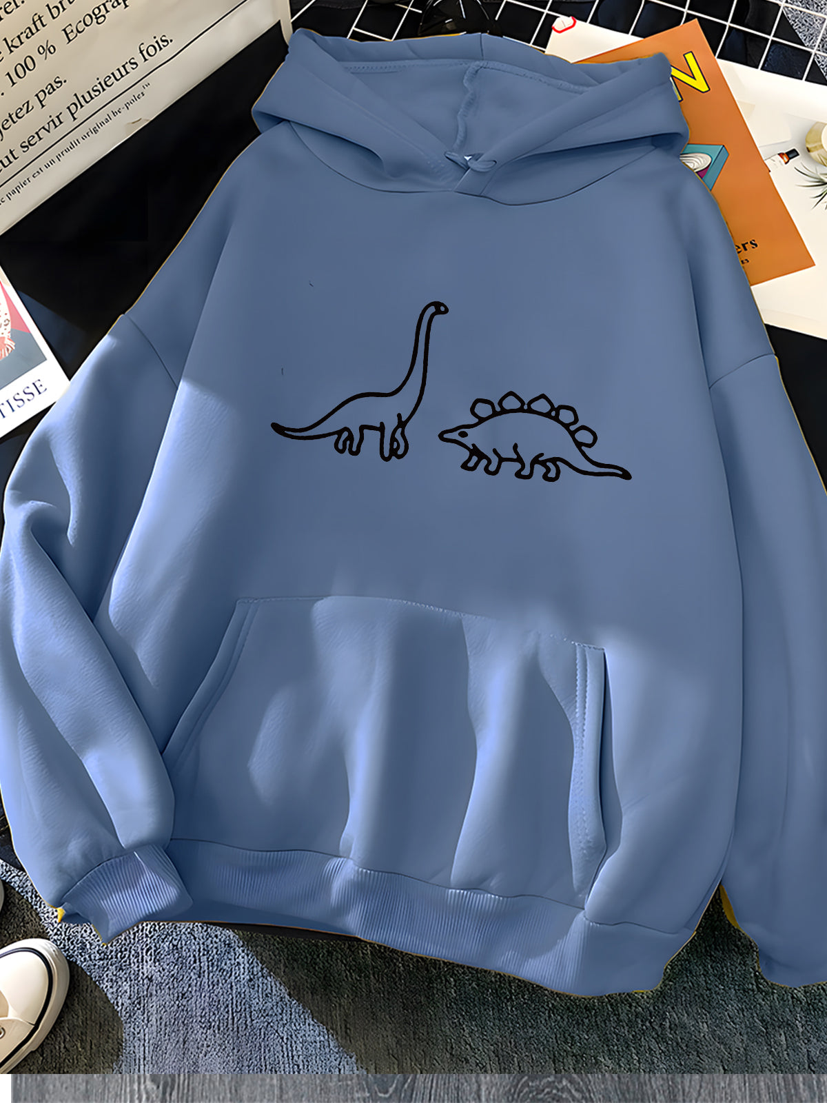 Hirsionsan Kawaii Dinosaurs Print Hoodies Women Soft Warm Loose Casual Sportswear