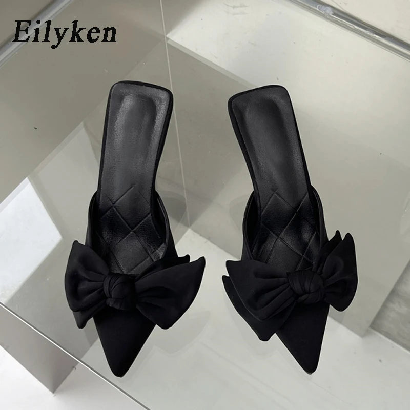 Eilyken Autumn Big Butterfly-knot Women Slippers Sandals Shallow Pointed Toe Mules Stripper High Heel Pumps Ladies Shoes