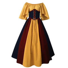 Plus Size Dresses for Women Vintage Patchwork Medieval Party Dress Gothic Cosplay Bandage Sexy Slash Neck Long Dress  Femme