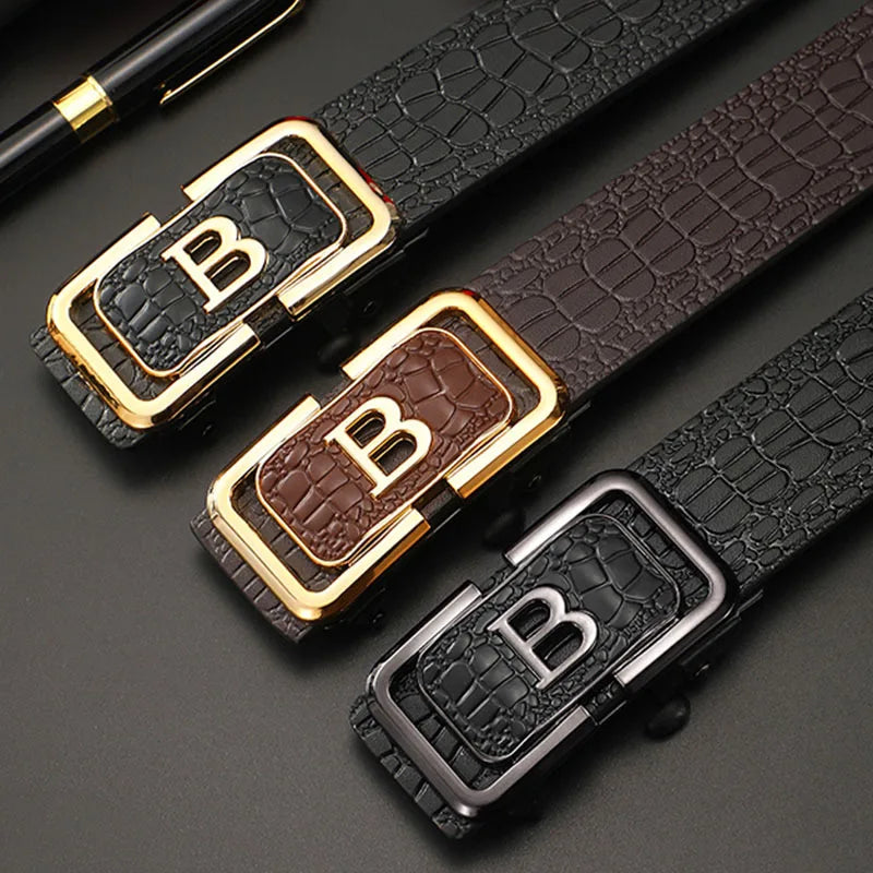 Men's Belt B-Type Belt Toothless Inner Wear Automatic Buckle Belt PU Men's Style Simple Business