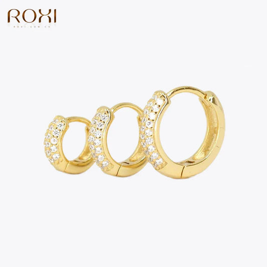 ROXI Half Side Zircon Crystals Hoop Earrings for Women Girls 925 Sterling Silver Jewelry Huggie Earrings Pendientes Plata 925
