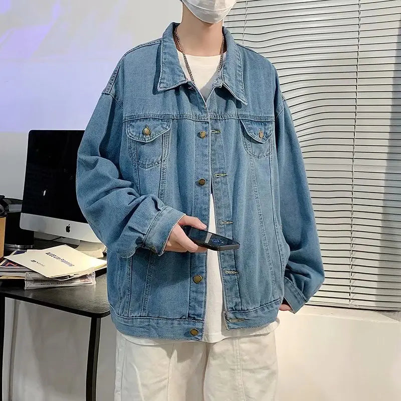 Black Denim Short Jacket Men Jeans Jacket Coats Casual Windbreaker Pockets