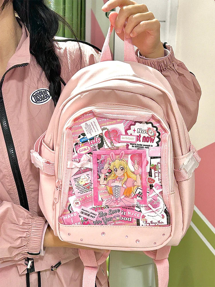 Y2K Cute Mini Backpack Women Kawaii Ita Bag Sweet Girl Transparent Rucksack DIY Personality Display Knapsack Lolita Shoulder Bag