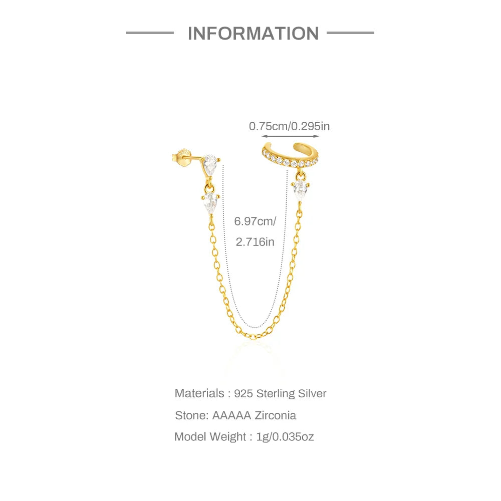 CANNER 1PC 925 Sterling Silver Horse Eye Chain Tassel Zircon Drop Earrings For Women Ins Minimalism Geometric Earrings Gift