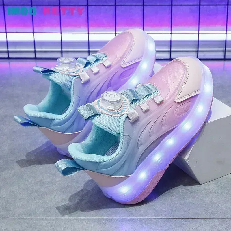 Children's Kids Boys Girls USB Charging Glowing Casual Sneakers Led Light Wheels