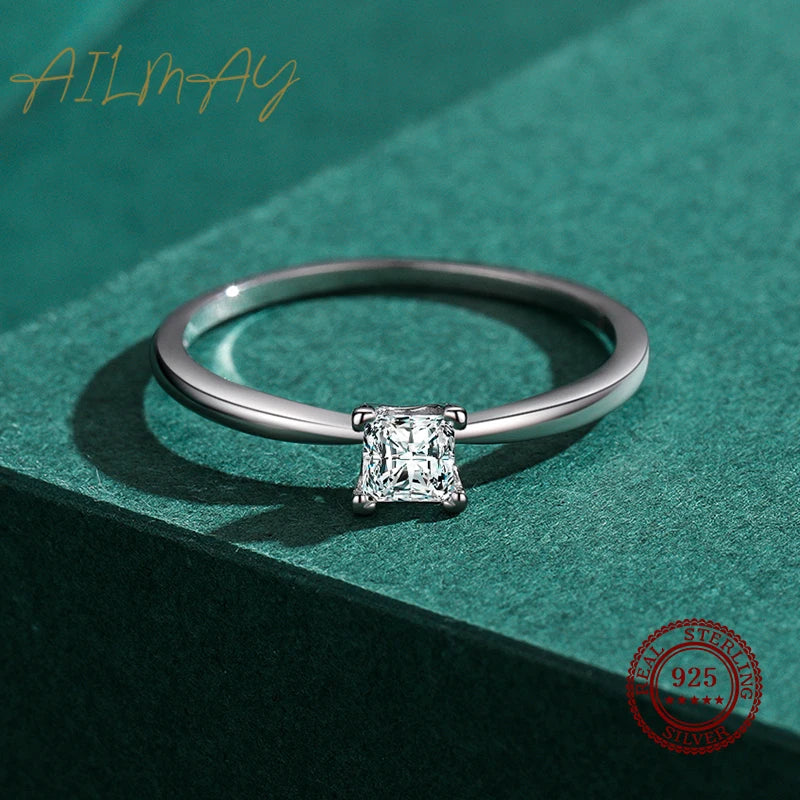 Ailmay High Quality Fashion Shiny Clear Zircon Wedding Female Finger Ring For Women Simple Square Ring Fine Jewelry