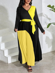 Plus Size Women Autumn&Winter Elegant Long Sleeve Bandage Patchwork Surplice