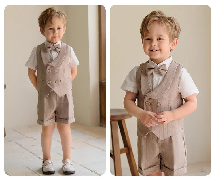 Children's Boys Khaki Striped Suit Set Formal Luxurious Kids Boys Wedding Suit Elegant Kids Boy Suit 1-10Y Boys Suits Outfit Set