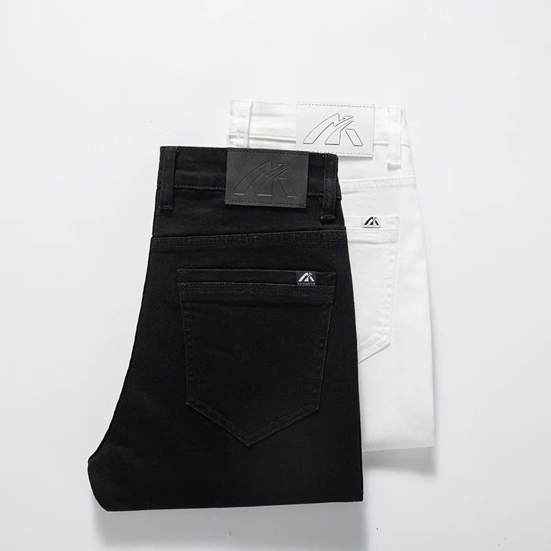 Classic Style Summer Men's Slim Fit White Jeans High Quality Business Fashion Cotton