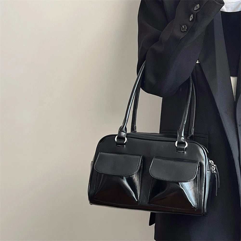 Women Zipper Shoulder Bag Fashion Leather Tote Handbag Casual Retro Satchel Bag