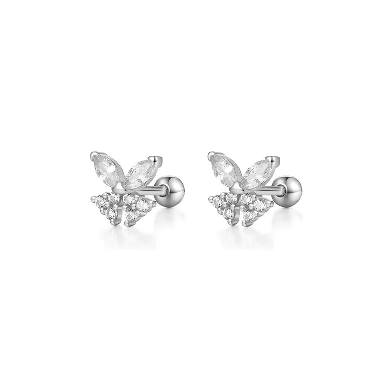 WANTME 925 Sterling Silver Fashion Love Butterfly Romantic Star Crown Screw Stud Earrings for Women Ear Bone Piercing Jewelry