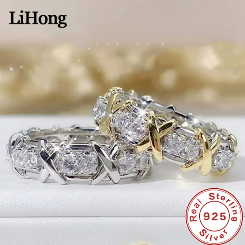 Luxury 925 Sterling Silver Ring Interlaced With Aaa Zircon Crystal Ring For A Woman'S