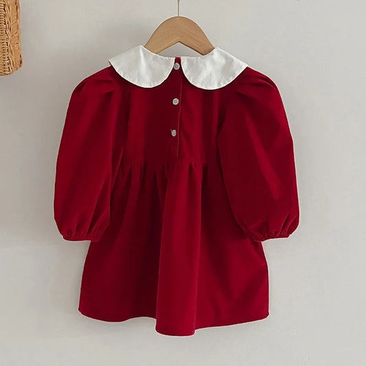 Kids Baby Girls Long Sleeve Sweet Solid Color Princess Dress