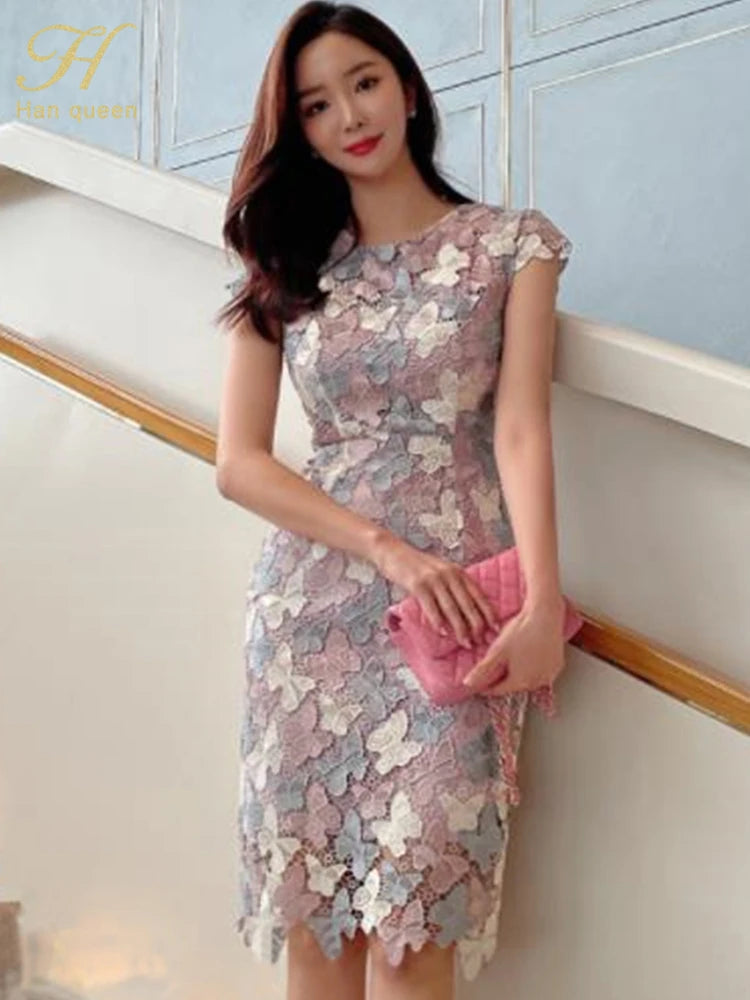 Evening wear Dresses: Elegant Chic Lace Dresses Women Retro Dress